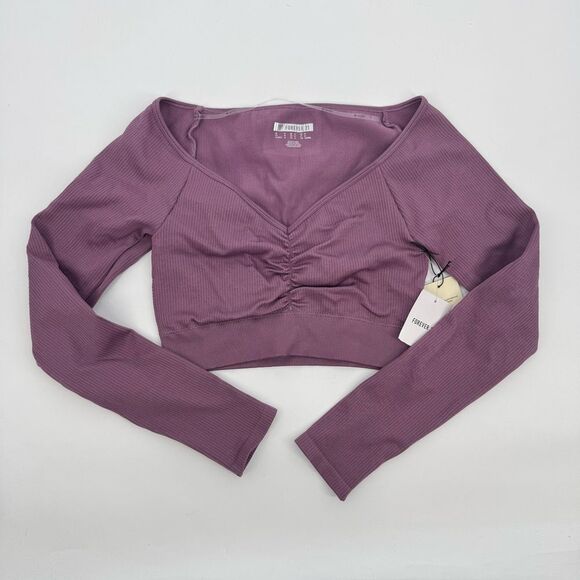 Forever 21‎ Seamless Scoop Neck Long Sleeve Active Crop Top Med - Picture 2 of 7